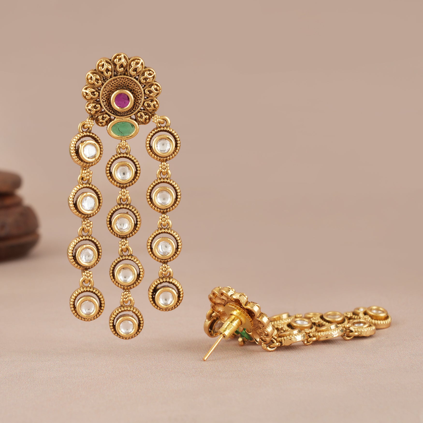 Long beautiful kundan antique gold earring