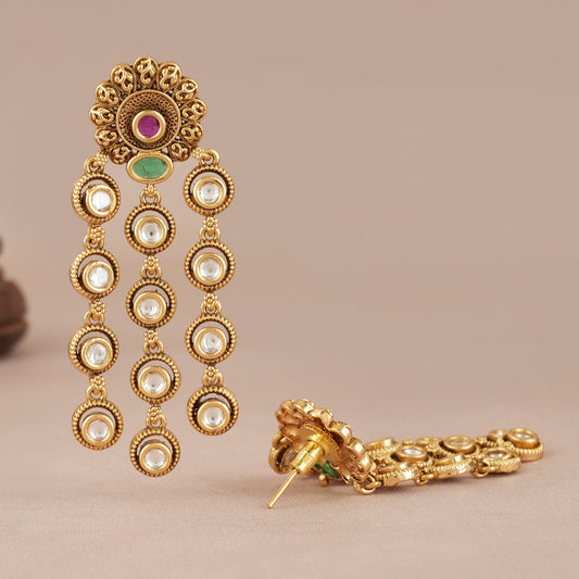 Long beautiful kundan antique gold earring