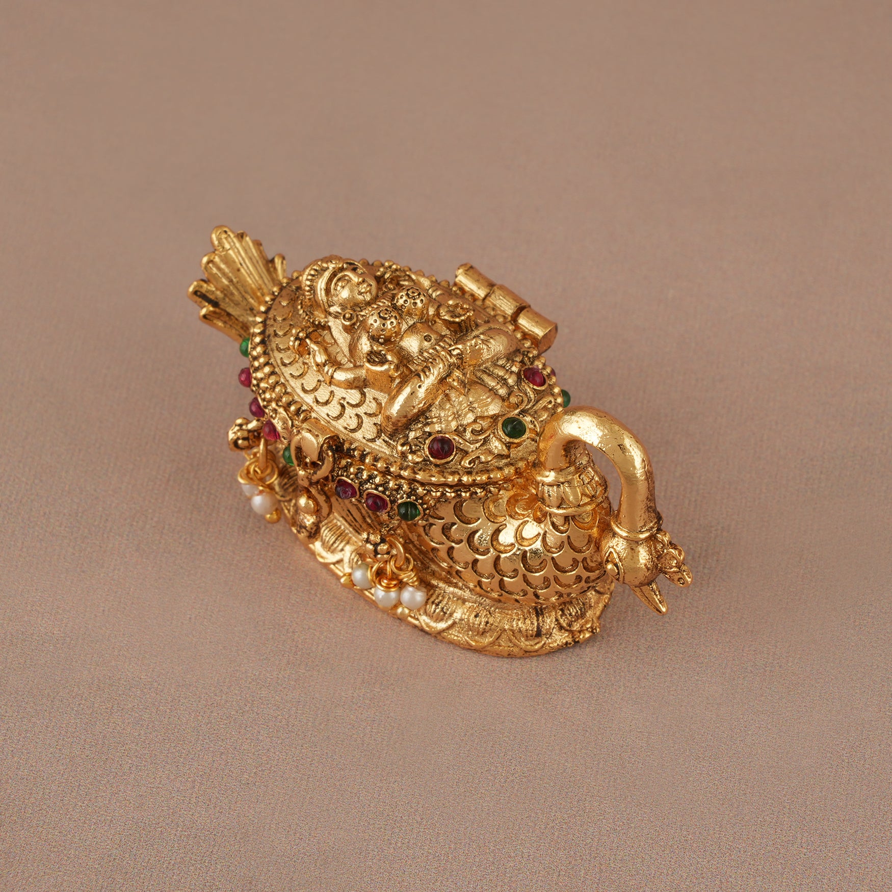 Stunning maa lakshmi stone peacock inspired sindoor box I Temple Jewellery