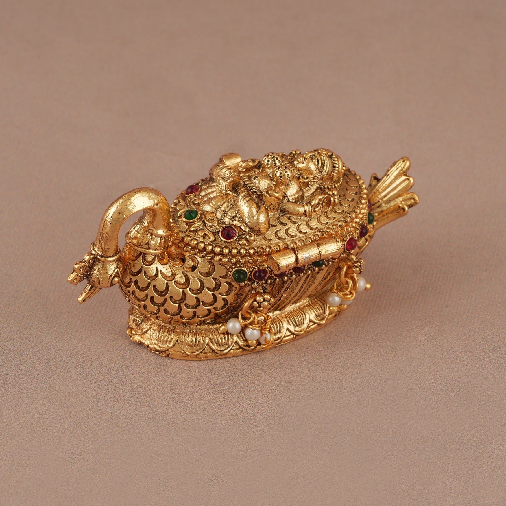Stunning maa lakshmi stone peacock inspired sindoor box I Temple Jewellery