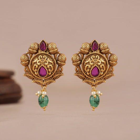 Beautiful stone drop antique gold earring