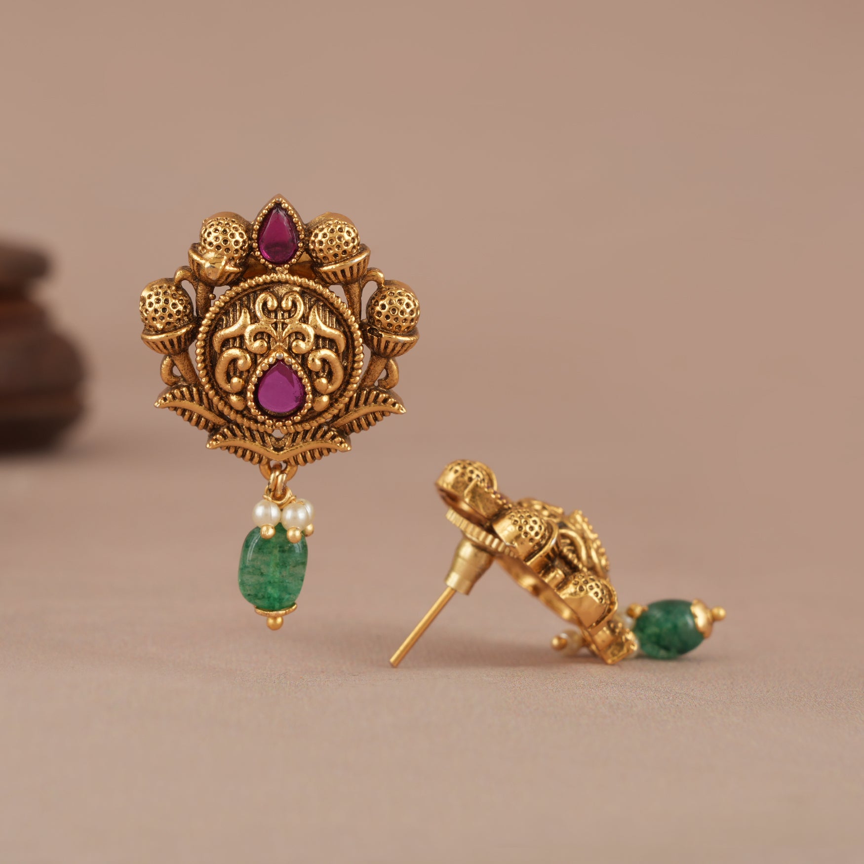 Beautiful stone drop antique gold earring