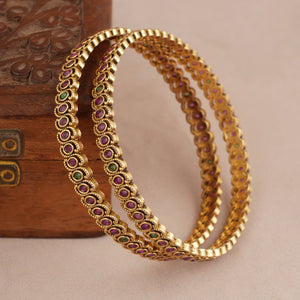 Sleek elegant multicolor antique gold bangle set