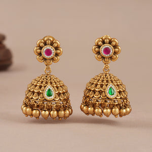 Stunning stone ball drop antique gold jhumka