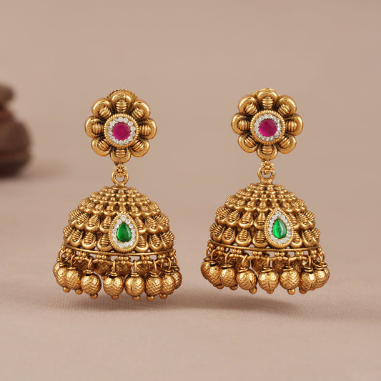 Stunning stone ball drop antique gold jhumka
