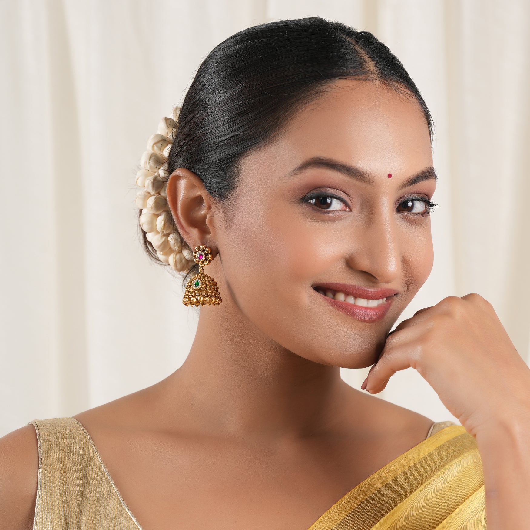 Stunning stone ball drop antique gold jhumka