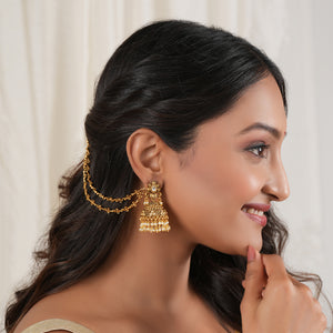 Elegant floral two layer antique gold ear chain