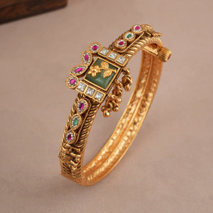 Stunning multicolor stone antique gold kada bangle