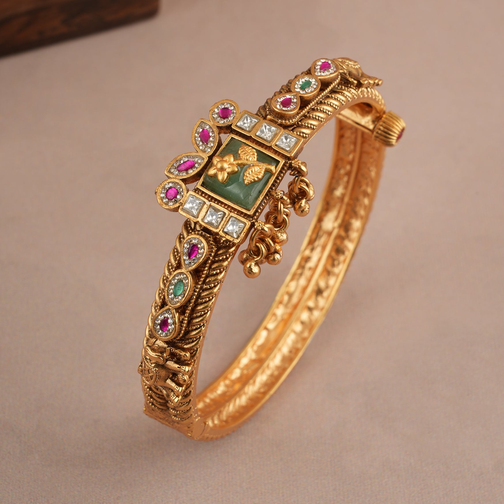 Stunning multicolor stone antique gold kada bangle