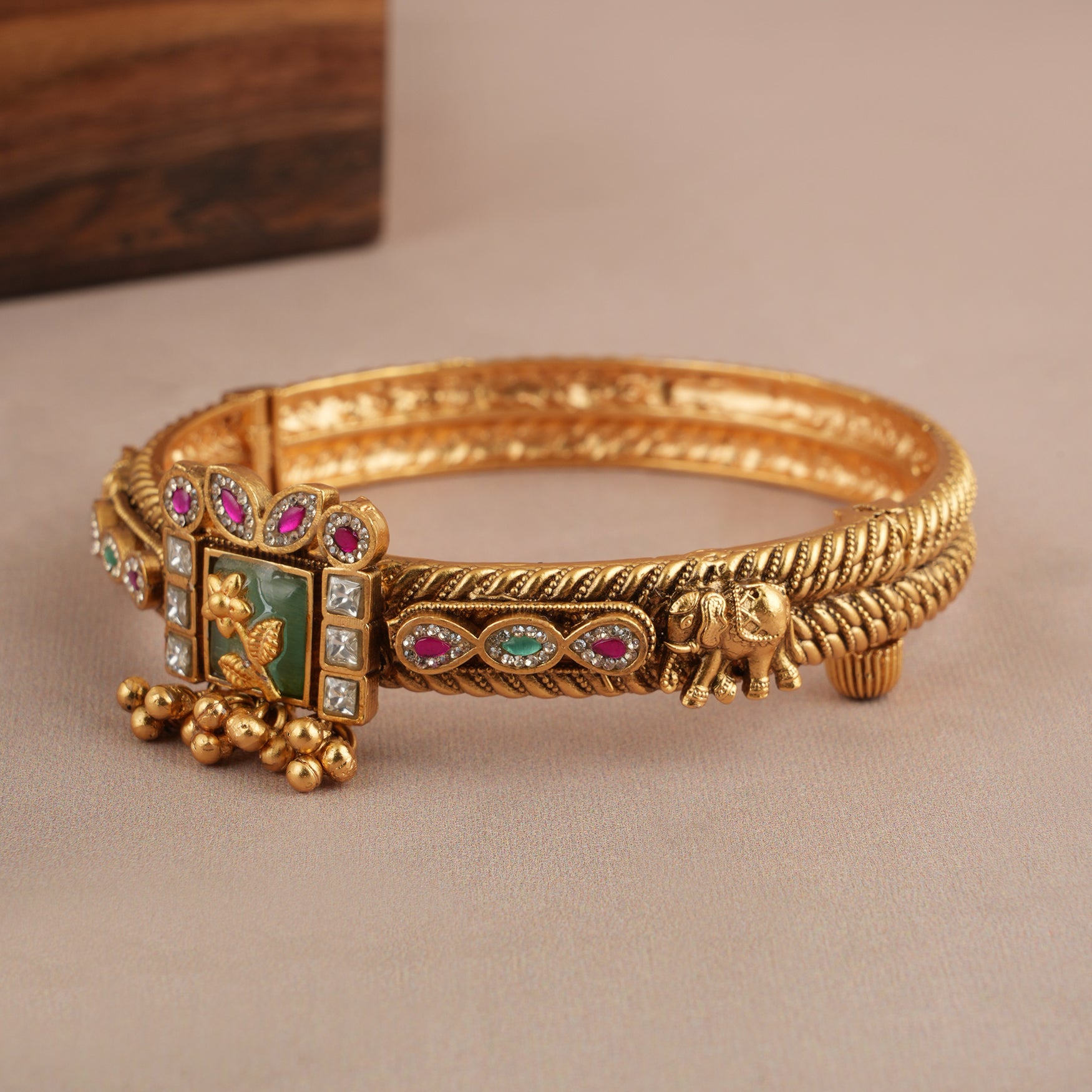 Stunning multicolor stone antique gold kada bangle