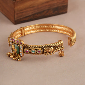 Stunning multicolor stone antique gold kada bangle