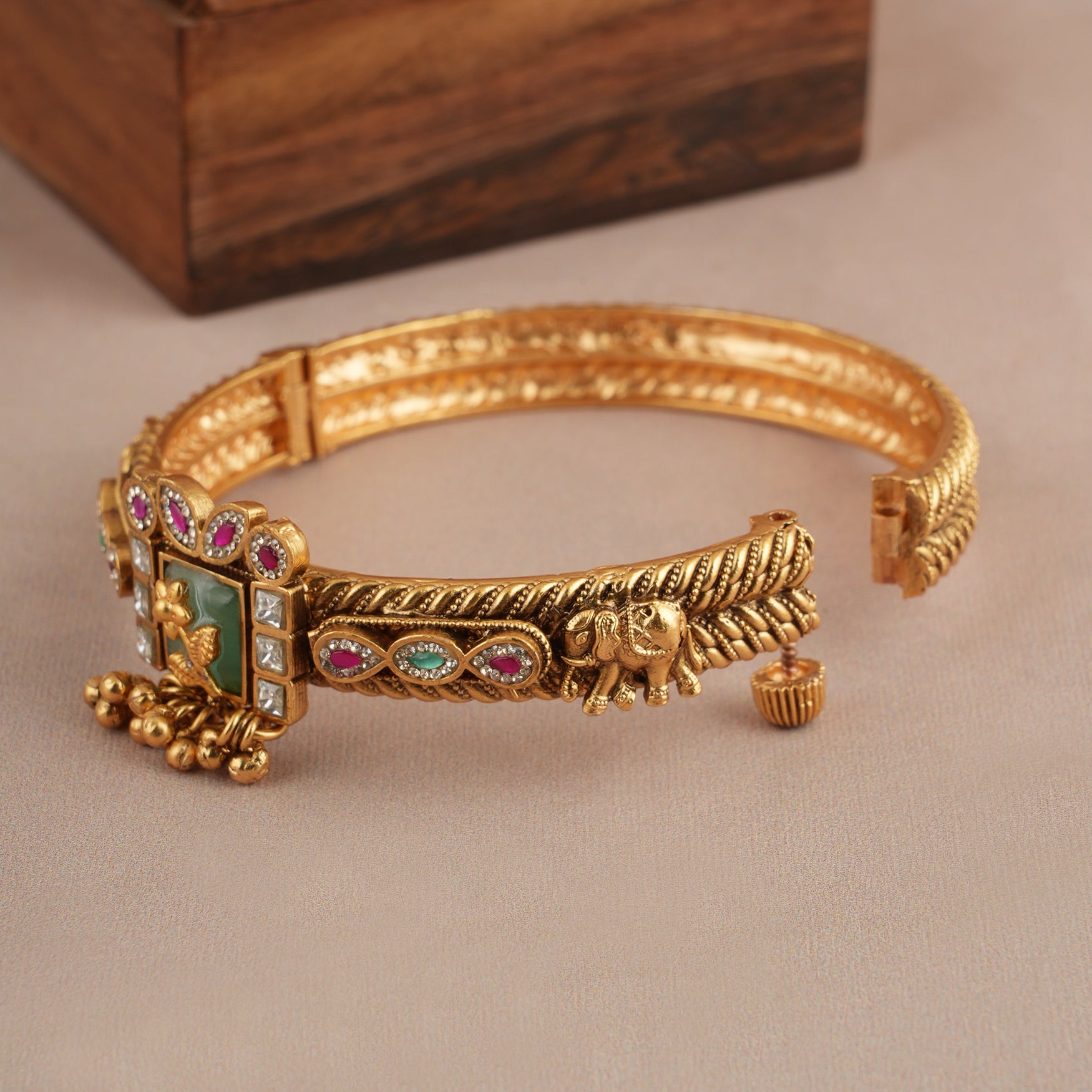 Stunning multicolor stone antique gold kada bangle