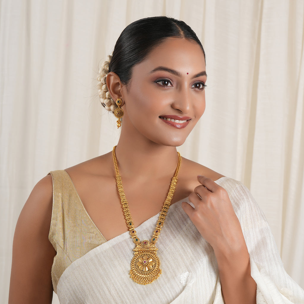 Antique Gold Long Multicolor Stone Necklace Set