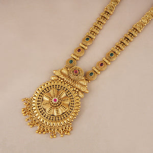 Long antique gold multicolor stone necklace set