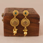 Long antique gold multicolor stone necklace set