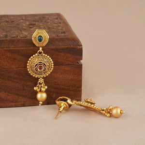 Long antique gold multicolor stone necklace set