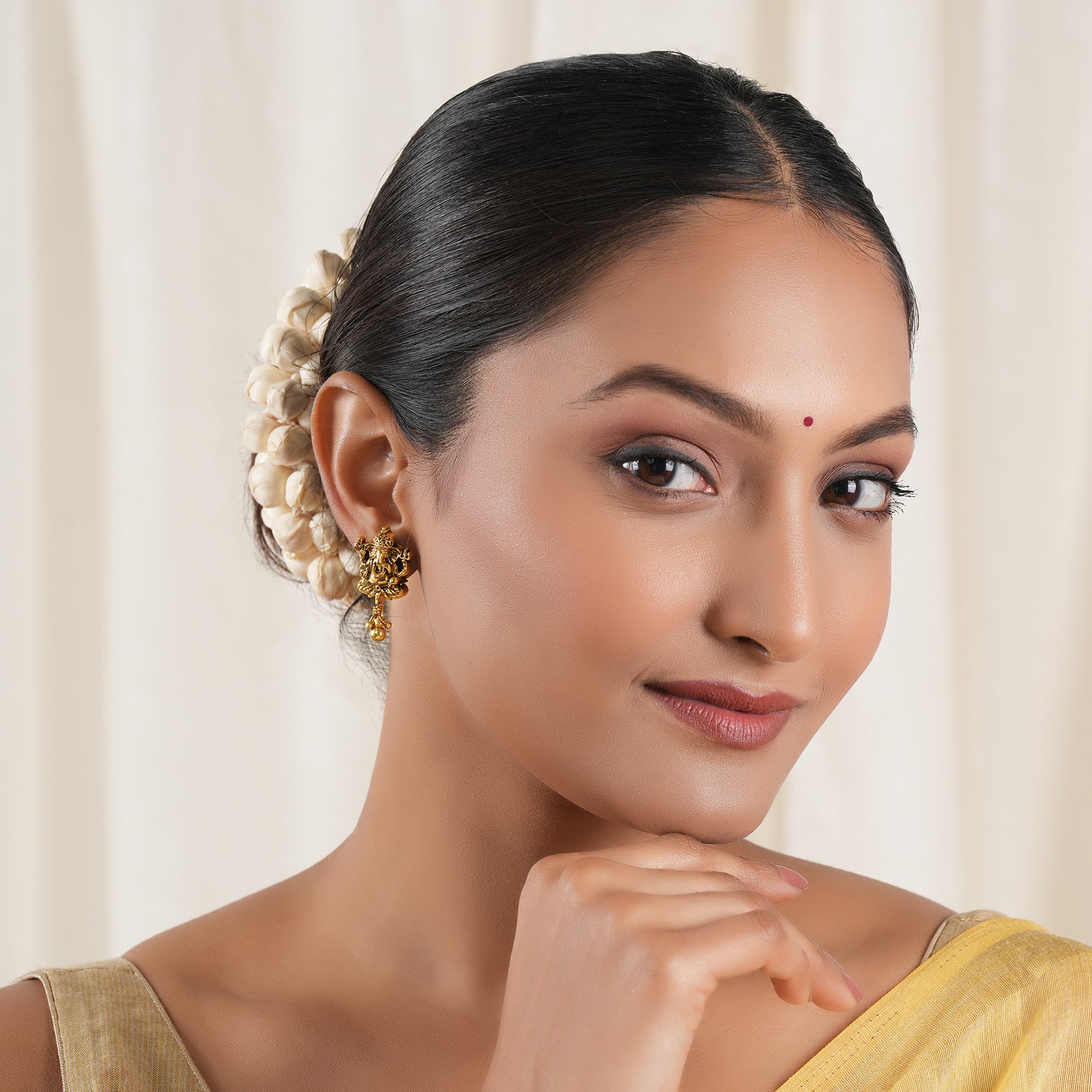 Stunning plain antique gold lord ganesha earring I Temple Jewellery