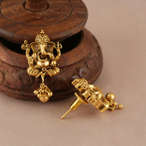 Stunning plain antique gold lord ganesha earring I Temple Jewellery