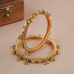 Amazing stone kundan gold ghungroo bangle set