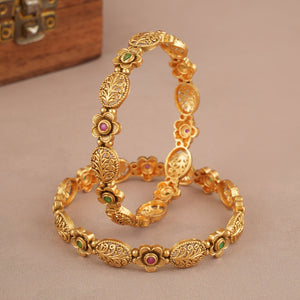 Multicolor stone gold bangle set