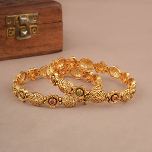 Multicolor stone gold bangle set
