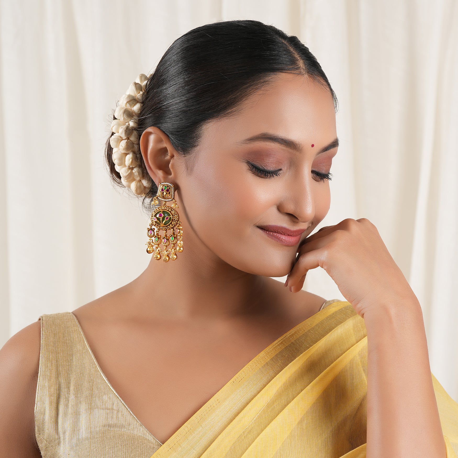 Long stone gold earring