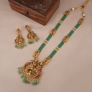 Long antique gold radha krishna necklace set