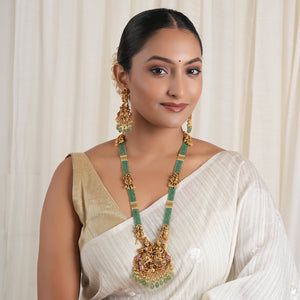 Long antique gold radha krishna necklace set