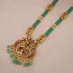Long antique gold radha krishna necklace set