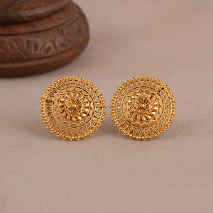 Plain antique gold floral stud