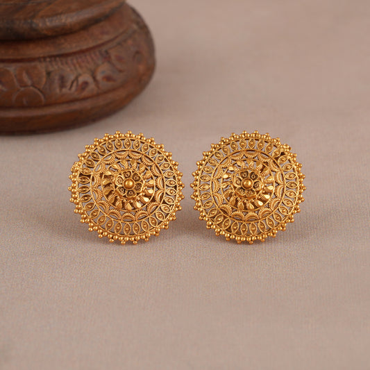 Plain antique gold floral stud