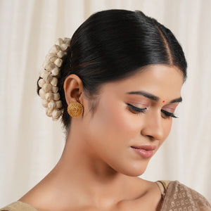 Plain antique gold floral stud