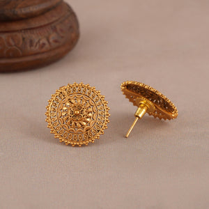 Plain antique gold floral stud