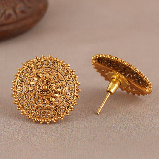 Plain antique gold floral stud