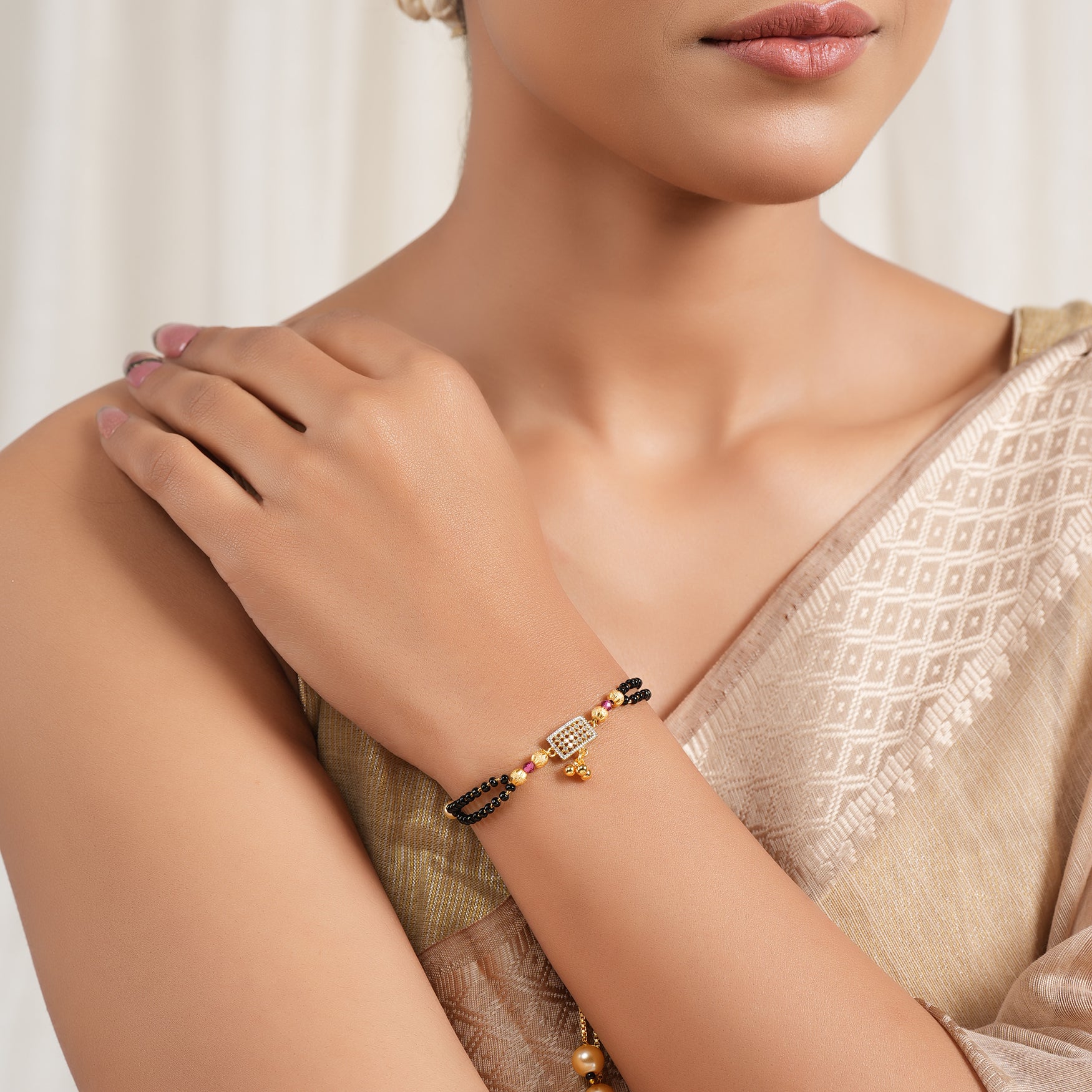 Gold plated free size stone bracelet