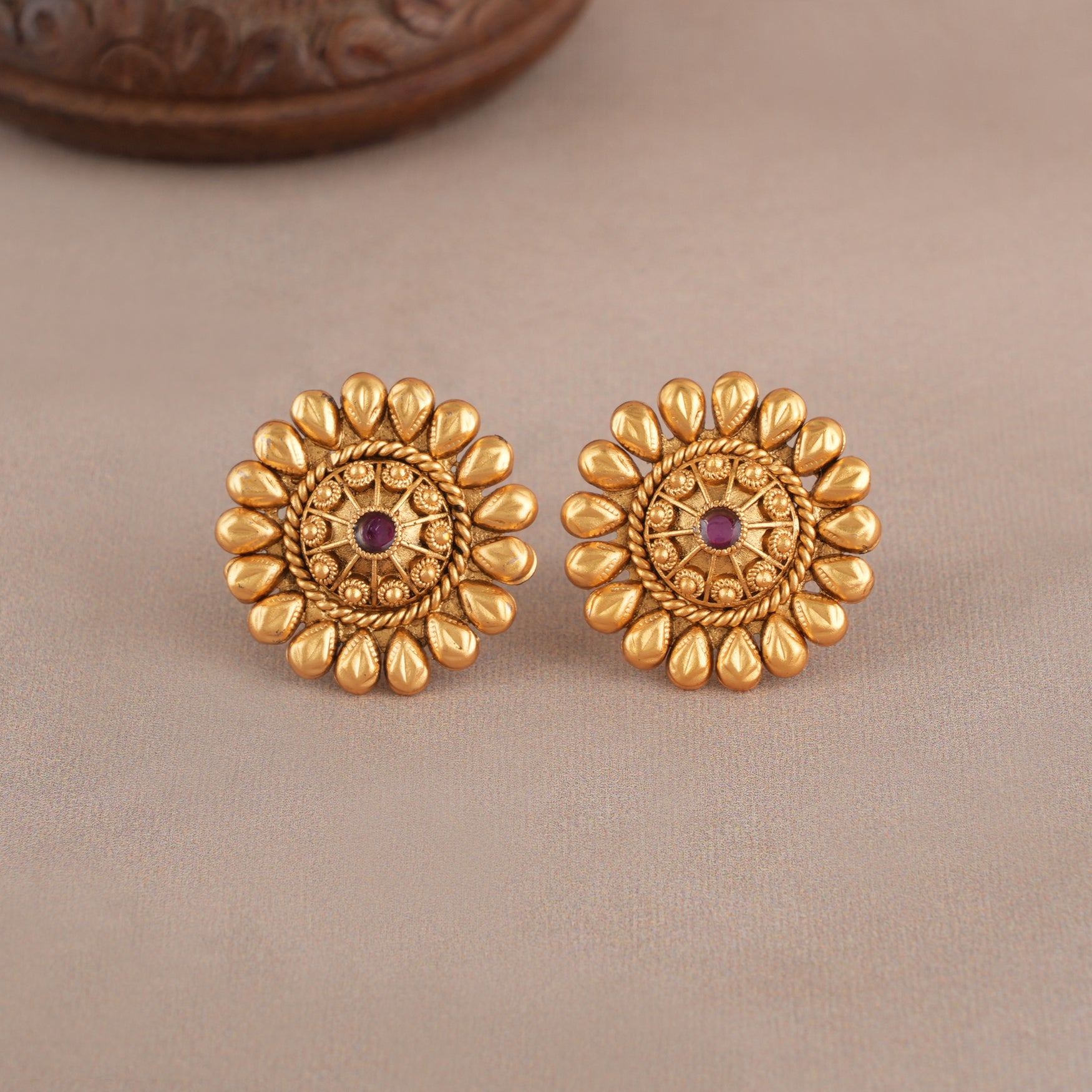 Beautiful gold plated  floral stud earring