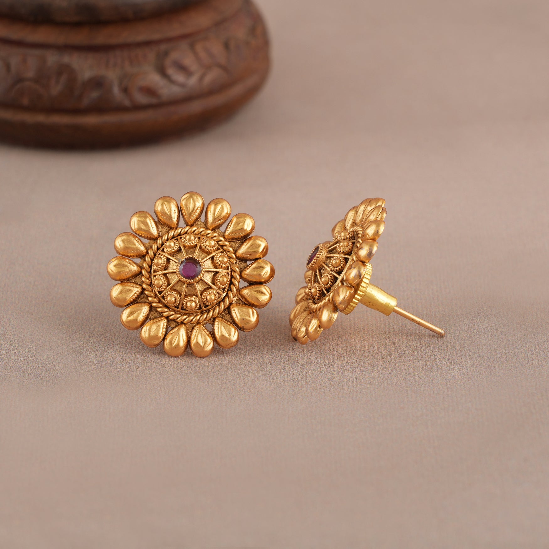 Beautiful gold plated  floral stud earring