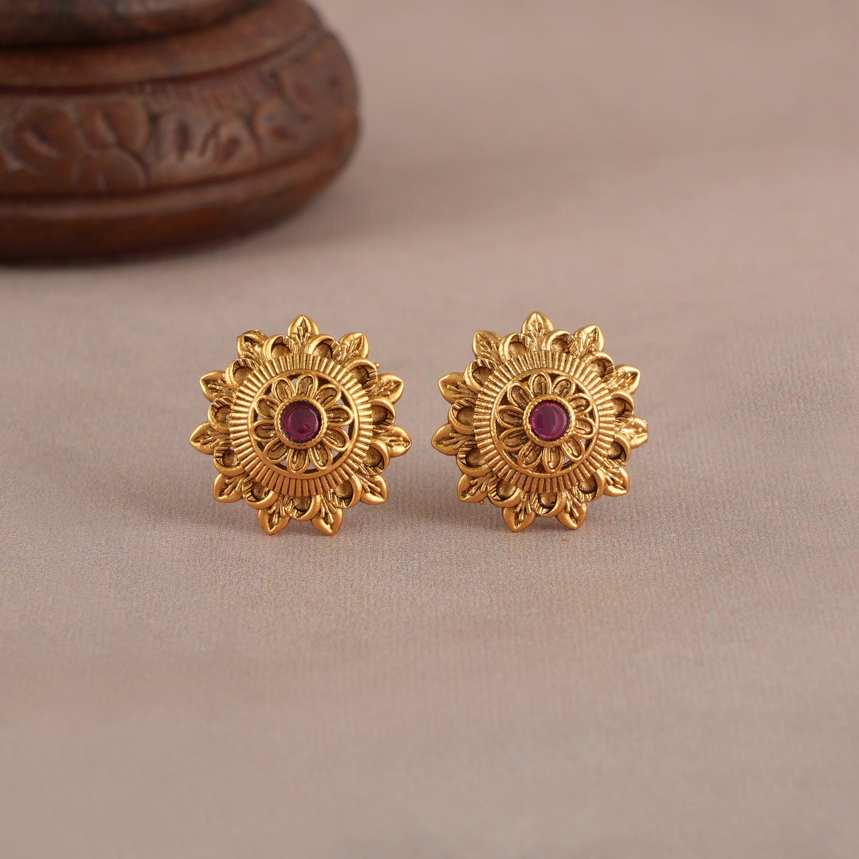 Bold gold plated stone stud earring