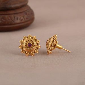 Bold gold plated stone stud earring