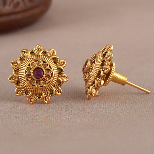 Bold gold plated stone stud earring