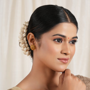 Floral stone stud gold plated earring