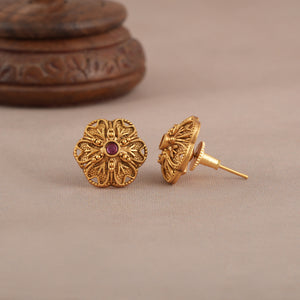 Floral stone stud gold plated earring