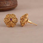 Floral stone stud gold plated earring