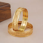 Broad gold plated pannel bangle set