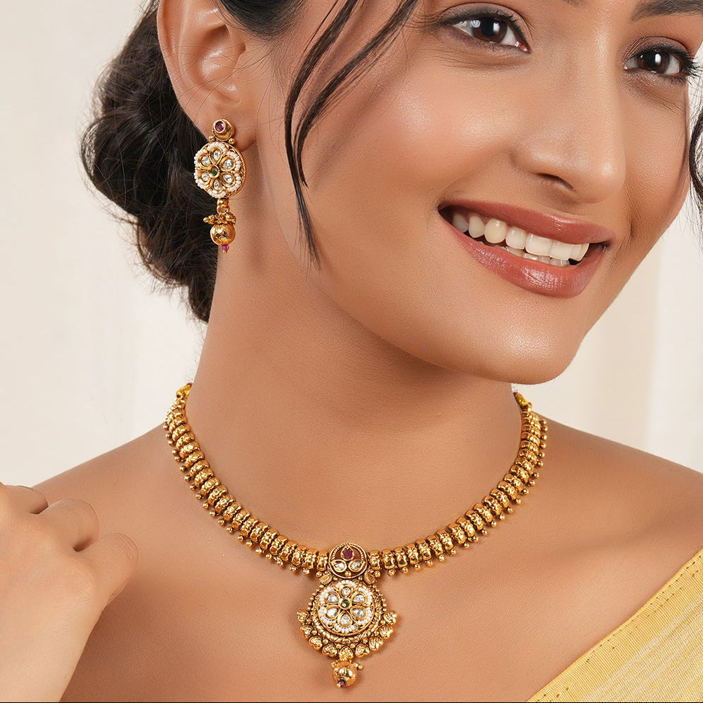 Amazing antique gold kundan necklace set