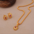Cute oval ruby gold plated pendant set