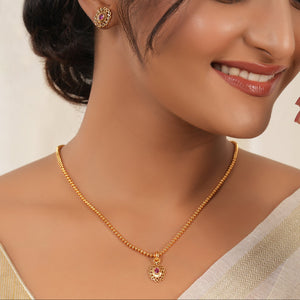 Cute oval ruby gold plated pendant set