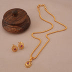 Cute oval ruby gold plated pendant set