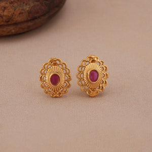 Cute oval ruby gold plated pendant set
