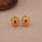 Cute oval ruby gold plated pendant set